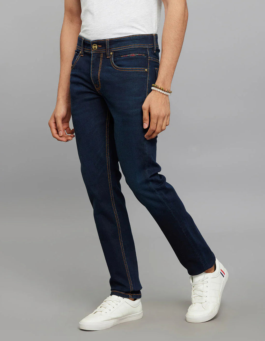 Dark Blue 5 Pocket Mid-Rise Slim Straight Fit Knit Jeans RJ6375 | Denim pant | Shirtology Bangladesh