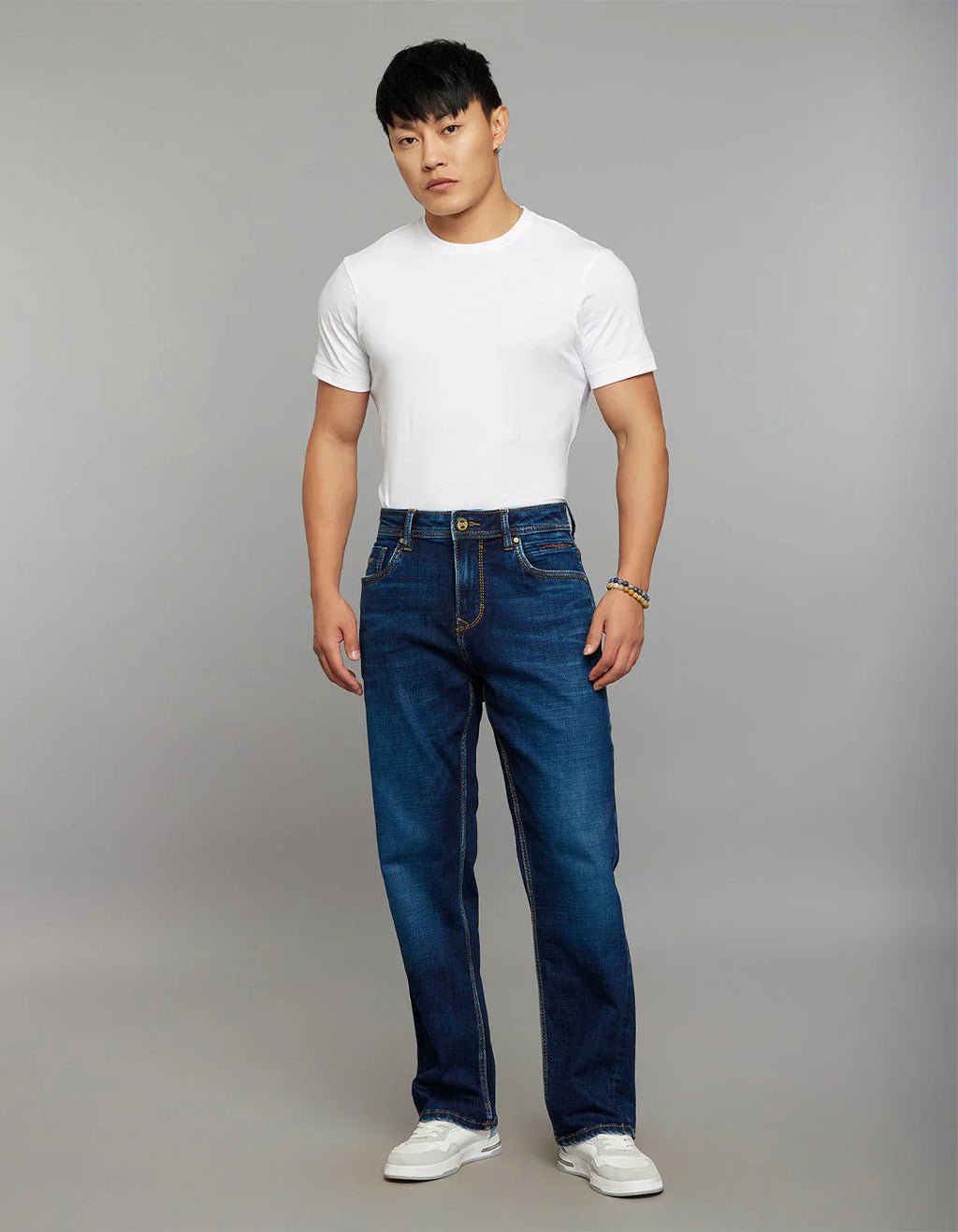 Dark Blue 5 Pocket Cropped Mid Rise, Comfort & Straight Fit Stretch Jeans RJ6337 | Denim pant | Shirtology Bangladesh