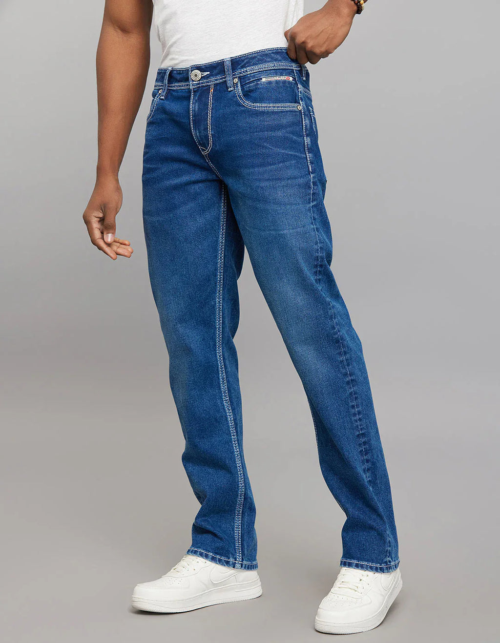 Rookies Mid-Rise Straight Comfort Stretch Jeans - Medium Blue RJ6339