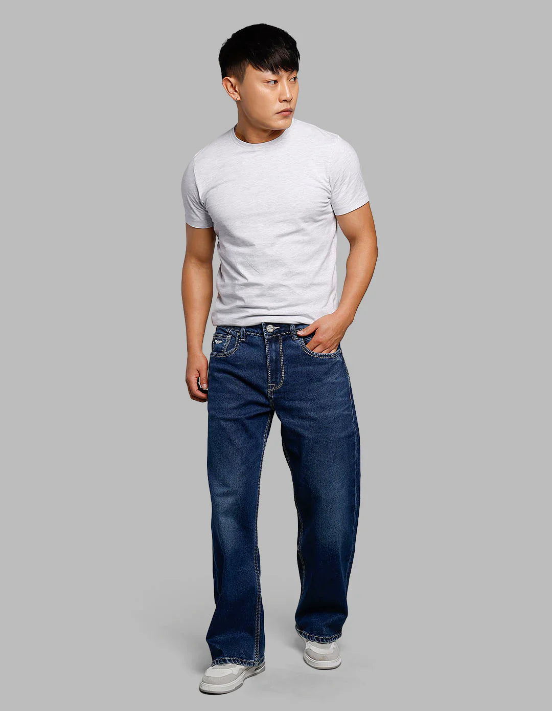 Medium Blue 5 Pocket Midrise Loose Fit Stretch Jeans RJ6263