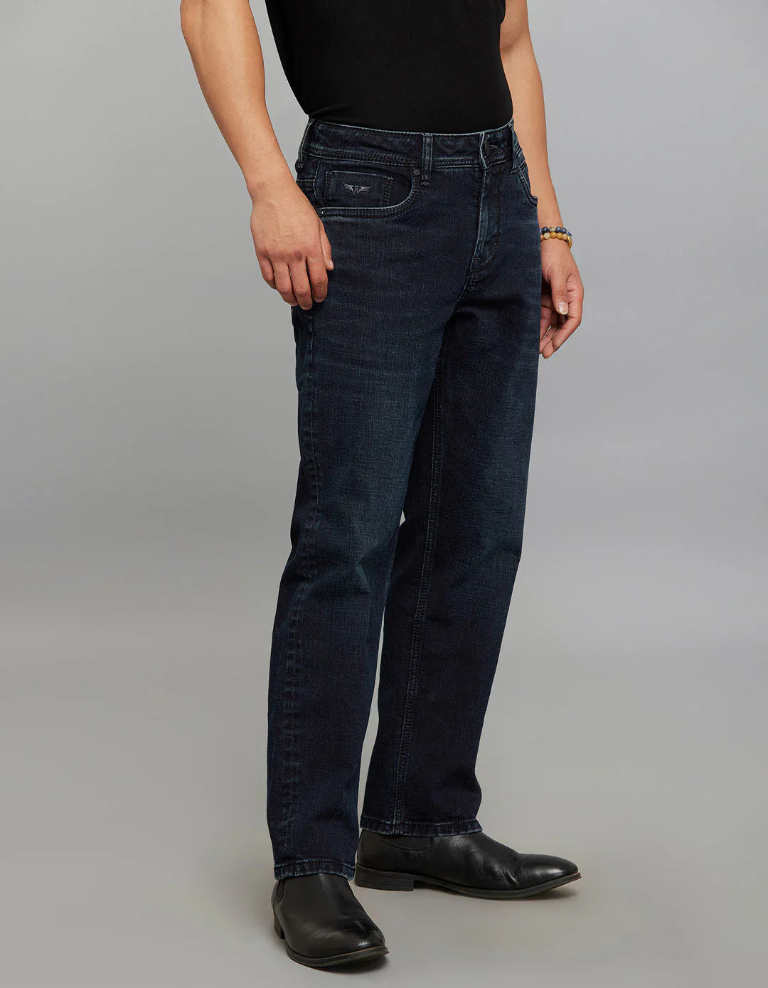 Dark Blue 5 Pocket Midrise, Comfort and Straight Fit Stretch Jeans RJ6335