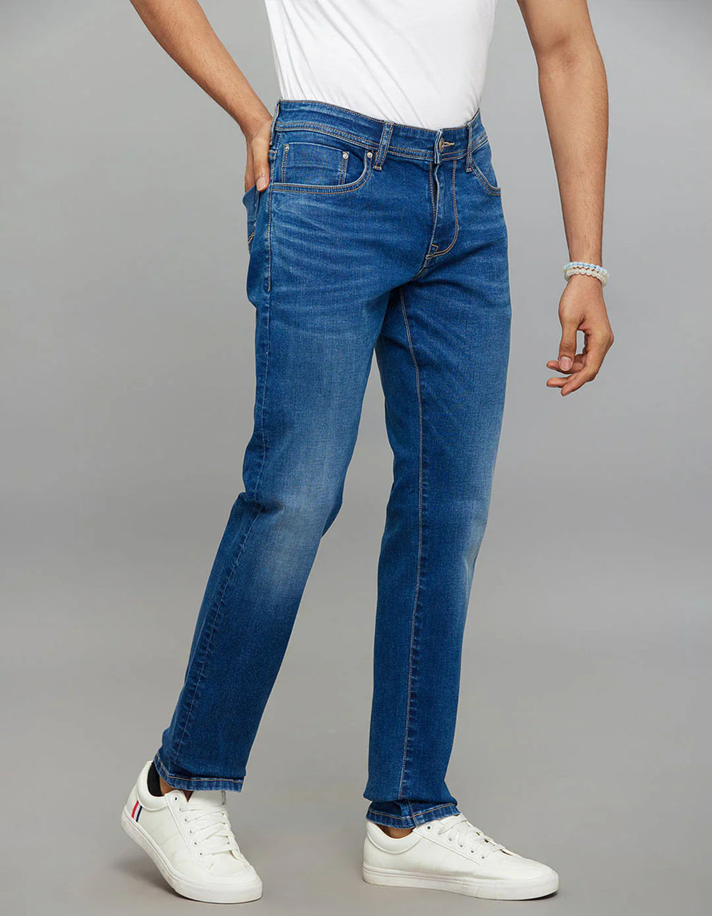 Rookies Mid-Rise Slim Straight Fit Classic Jeans - Medium Blue RJ6233