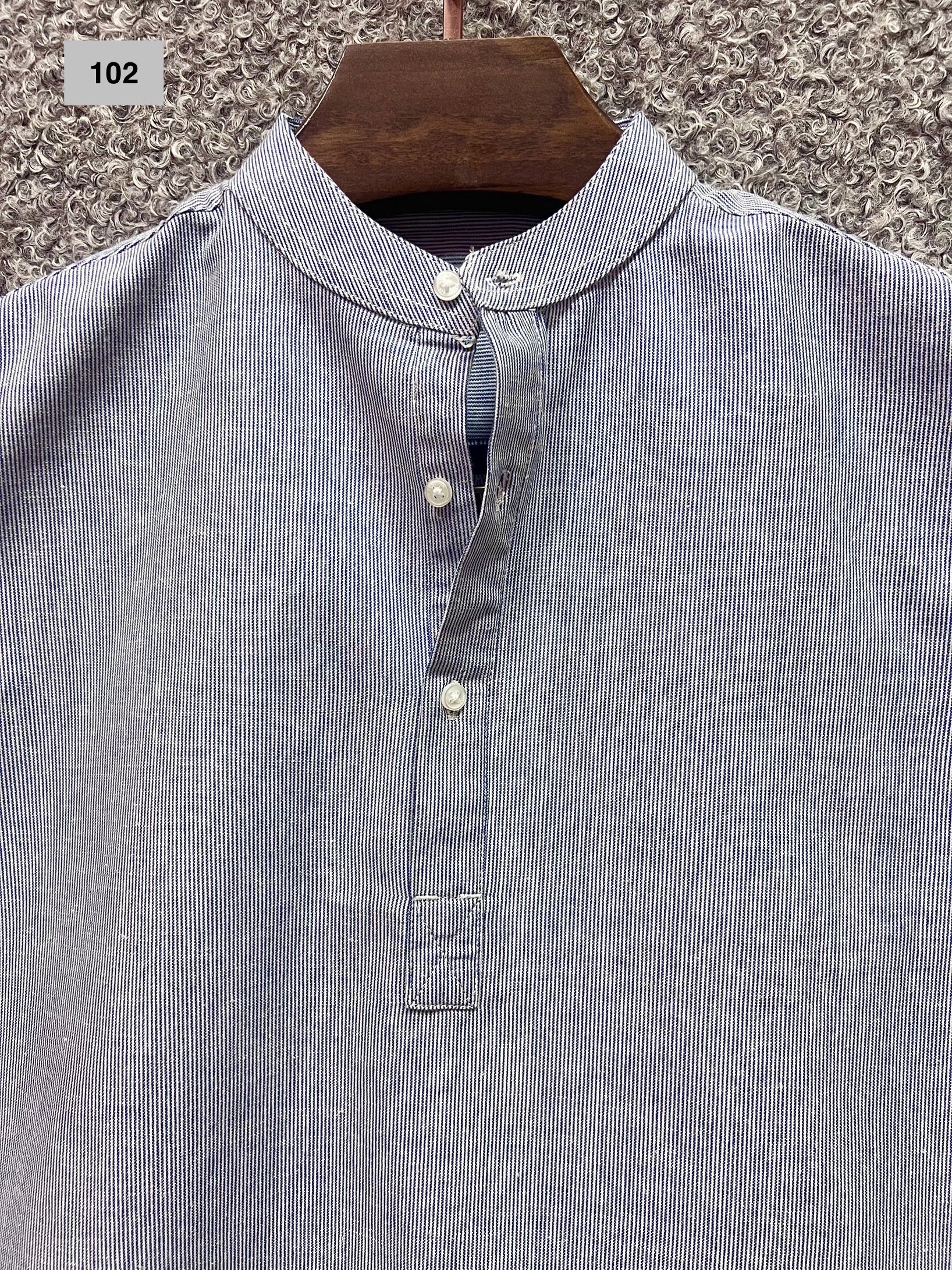 Mandarin Collar Micro-Stripe Box-Pleat Shirt 102