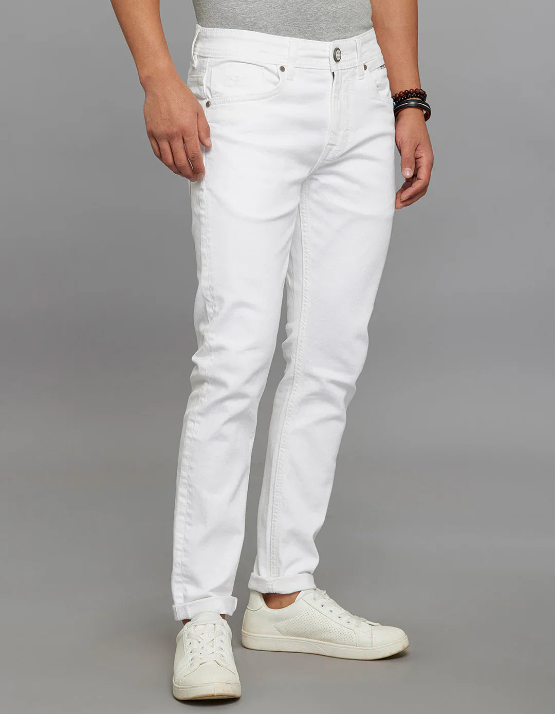 Rookies Denim Tapered Ankle-Length Stretch Jeans - White RJ6284
