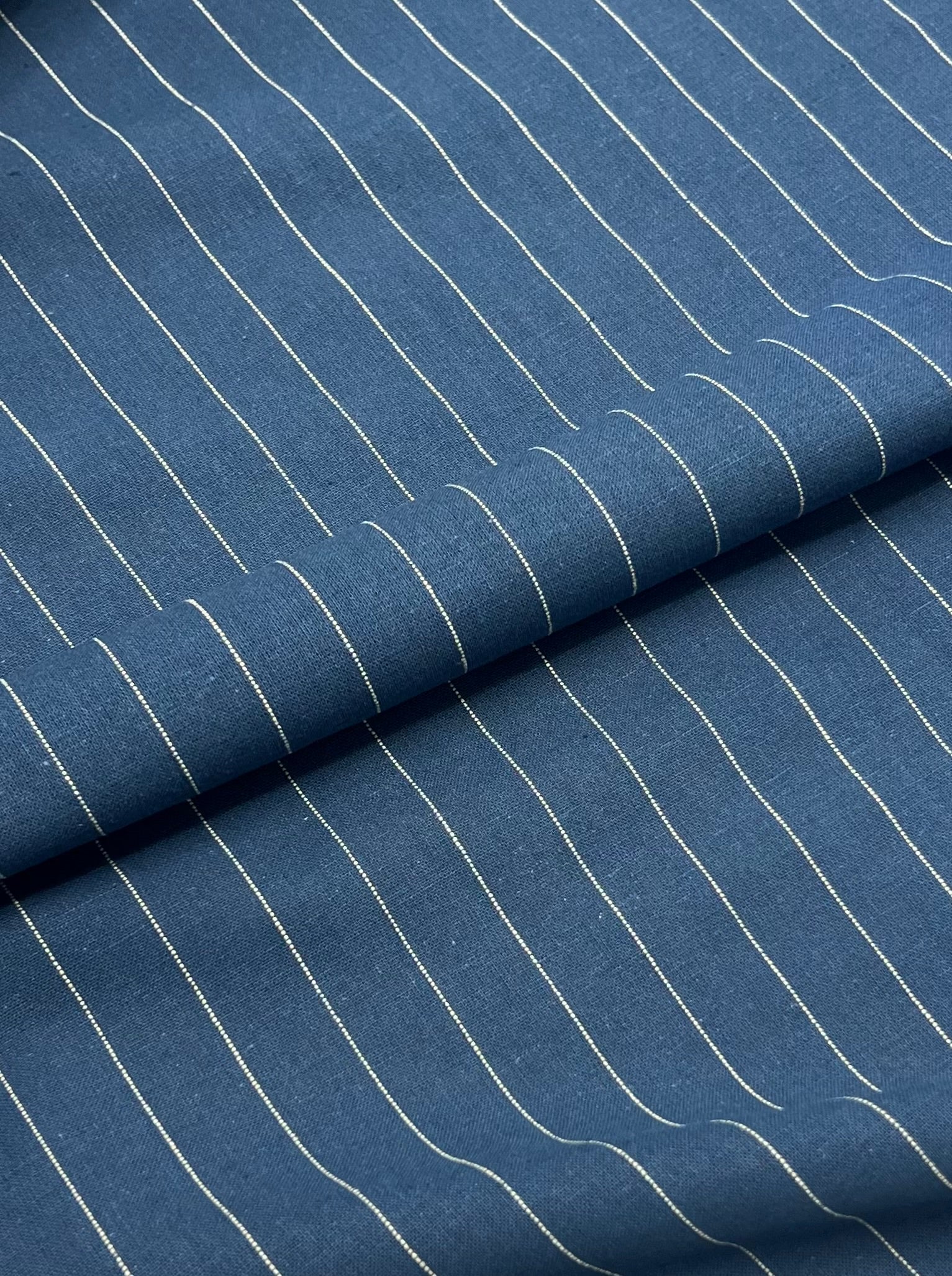 Denim Blue with Fine White Pinstripes