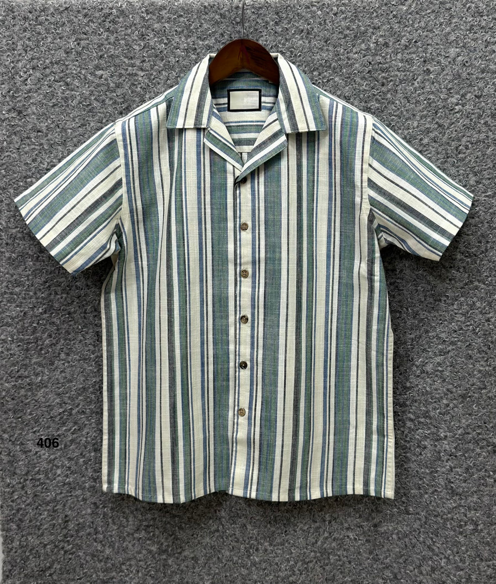 Premium Classic Cuban Collar Stripe Shirt GCST 406
