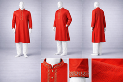 Gatsby Premium Panjabi for Men – Classic Fit | Eid & Festive Wear P114 red