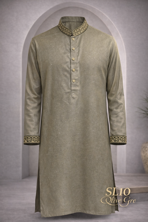 Gatsby Mens Father panjabi Olive Gre SL10