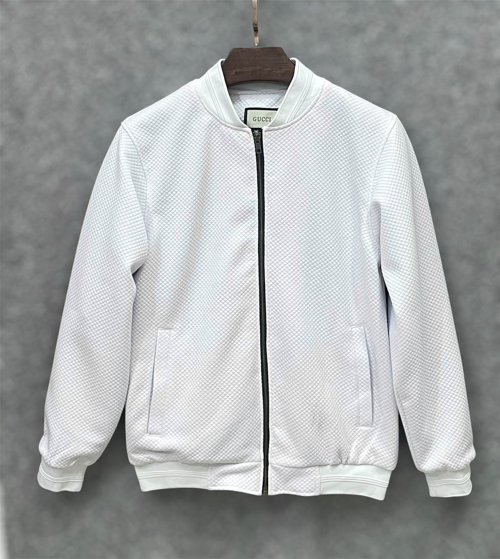 Premium Diamond Quilted Waffle Knit Jacket GCJT White