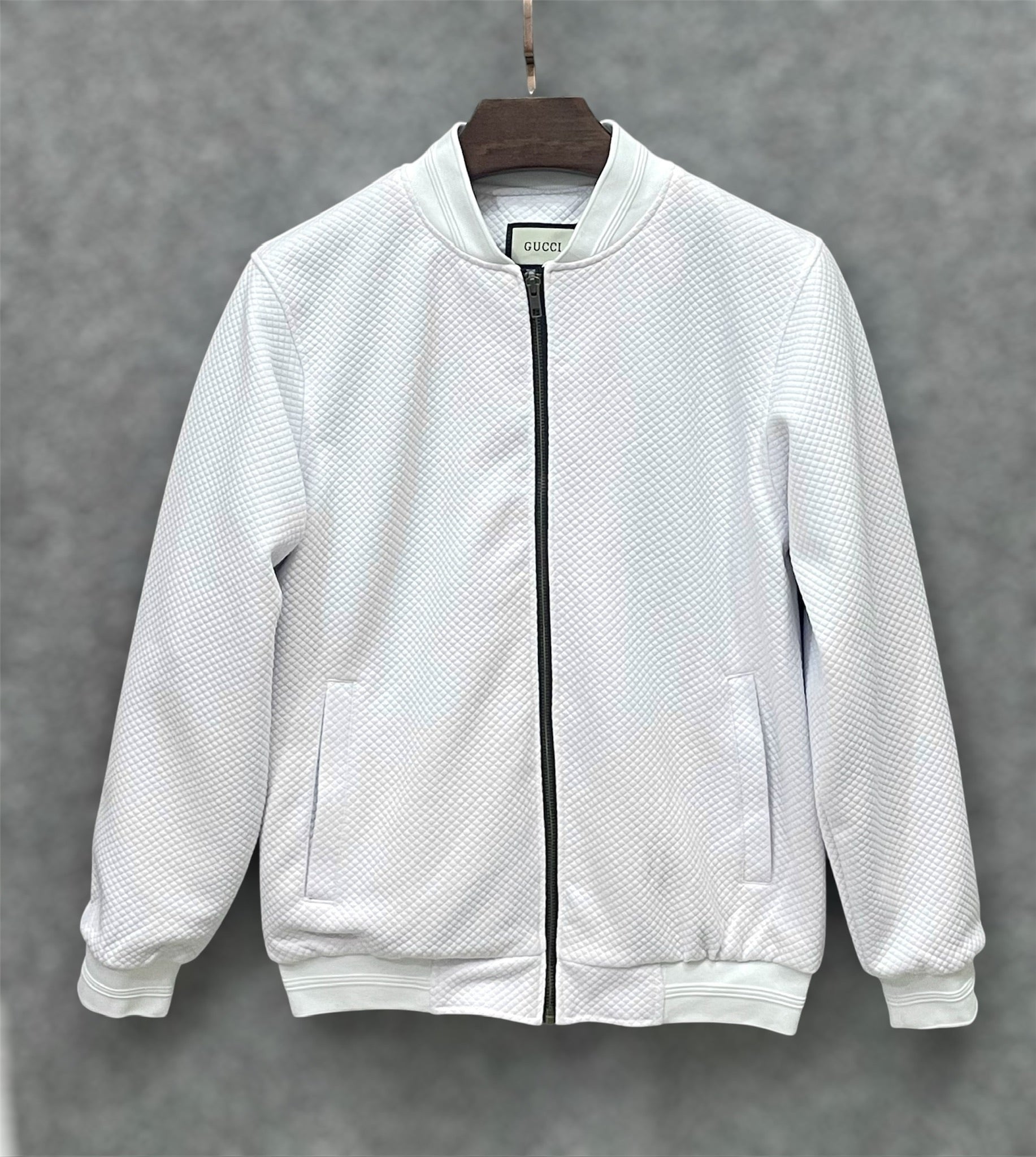 Premium Diamond Quilted Waffle Knit Jacket GCJT White