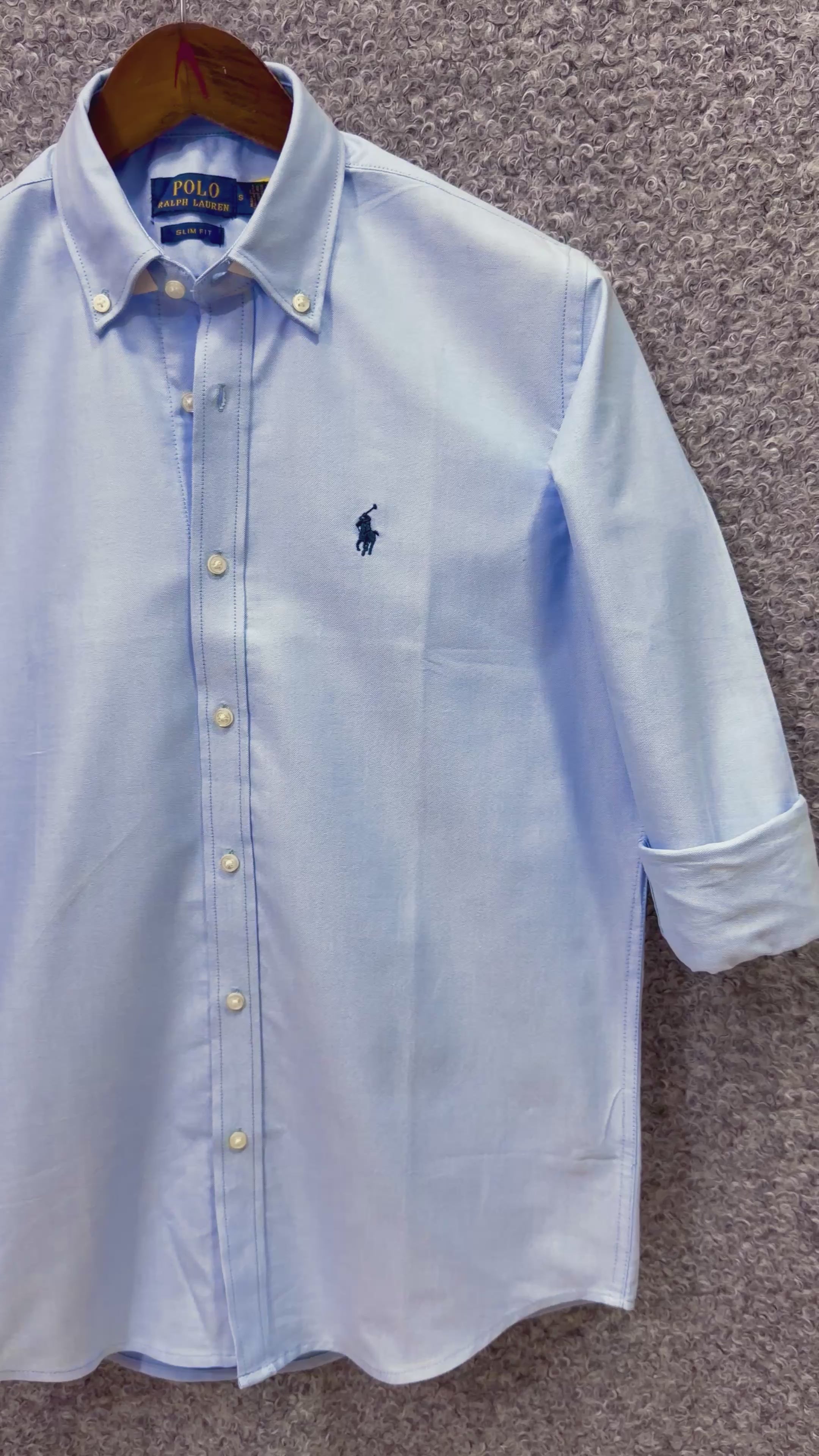 Premium Solid LOGO Oxford Cotton Shirt RLS SKY 208