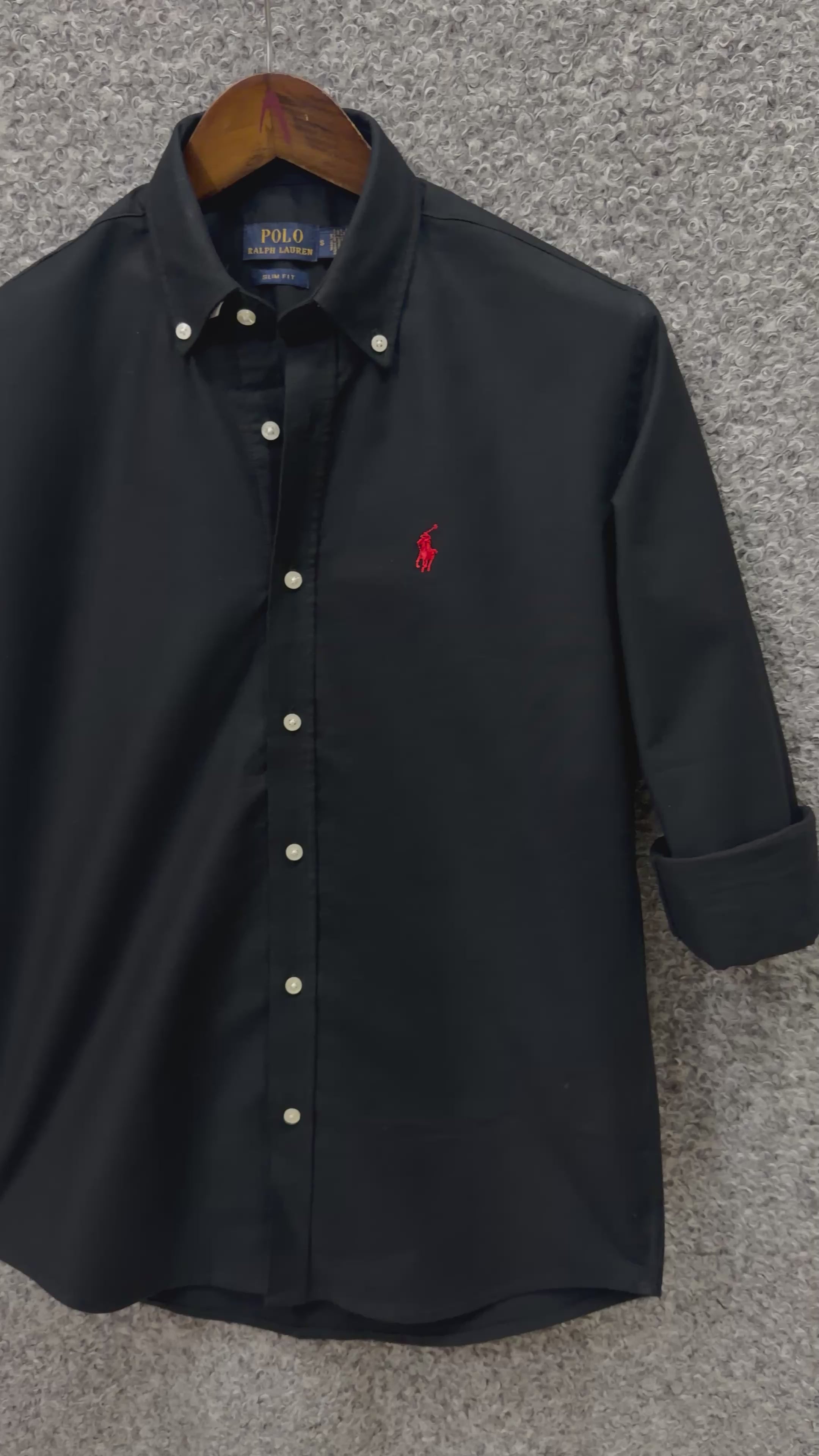 Premium Solid LOGO Oxford Cotton Shirt RLS Black 205