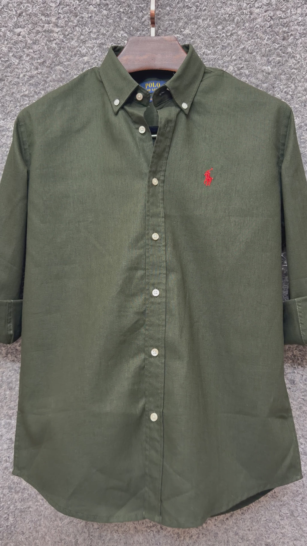 Luxury Linen Blend Solid Shirt with Cane Collar RLS Green 320