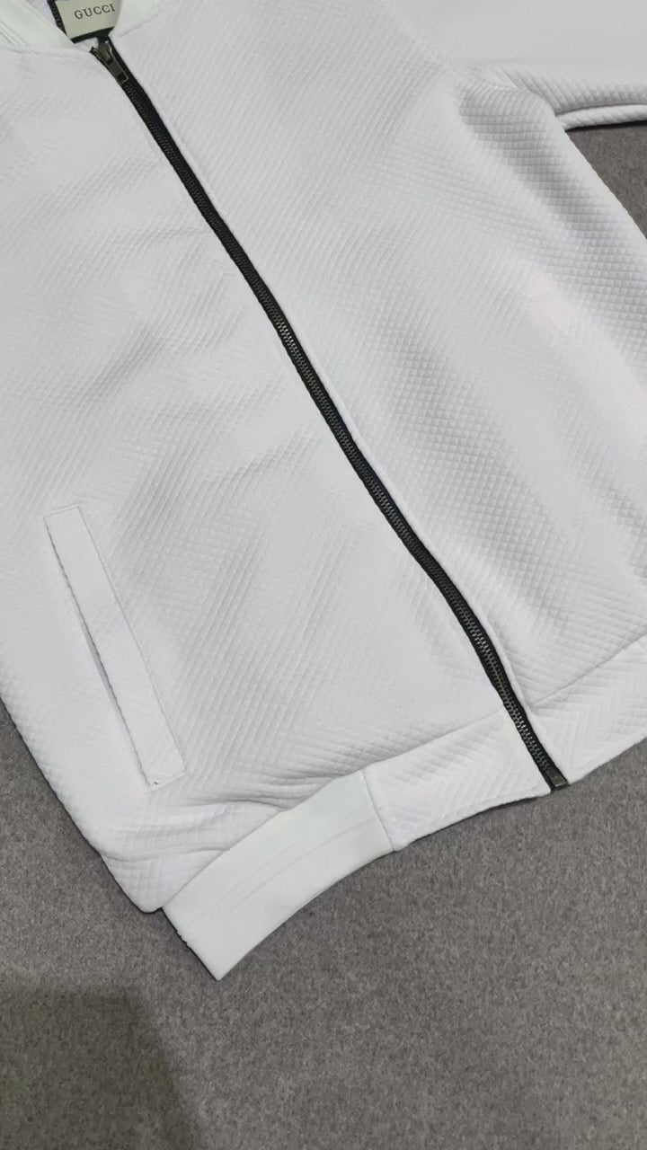 Premium Diamond Quilted Waffle Knit Jacket GCJT White