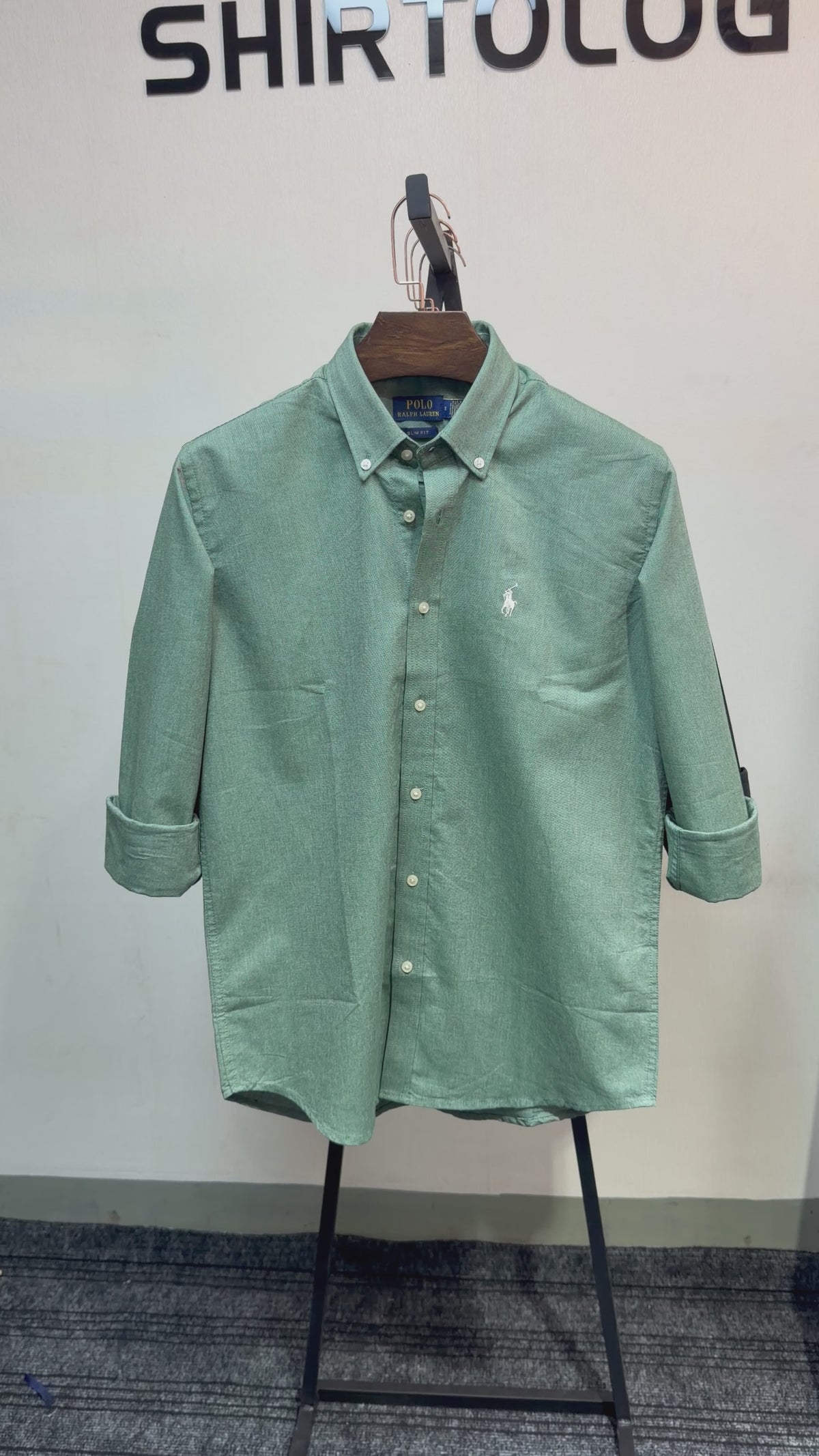 Premium Solid Logo Oxford Cotton Shirt RLS C-Green 150