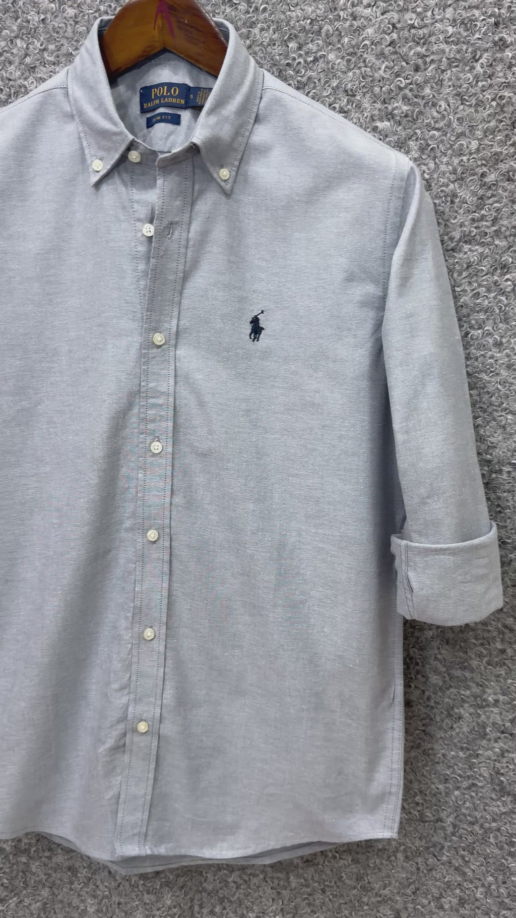 Premium Solid LOGO Oxford Cotton Shirt RLS Grey 207