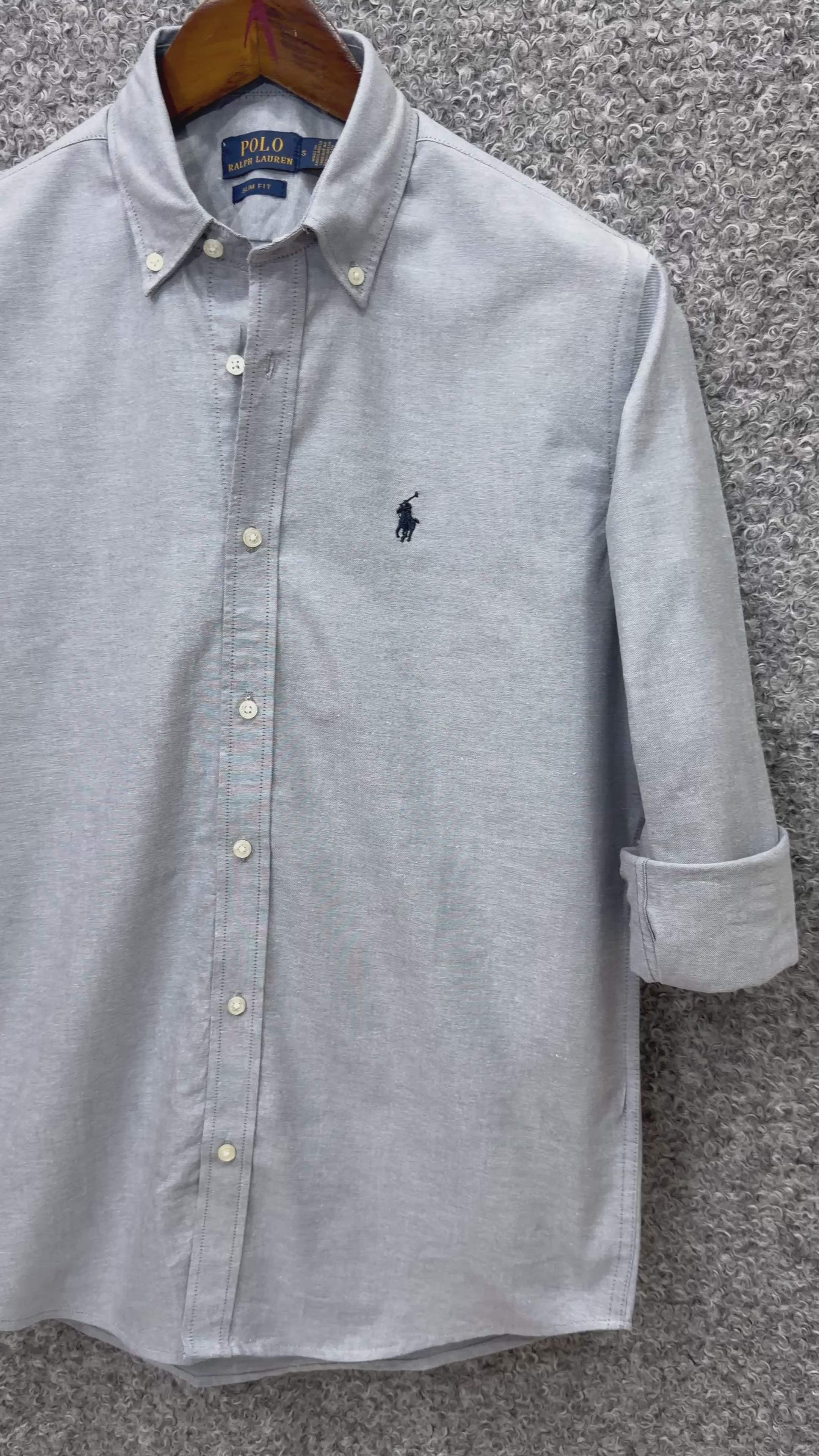 Premium Solid LOGO Oxford Cotton Shirt RLS Grey 207