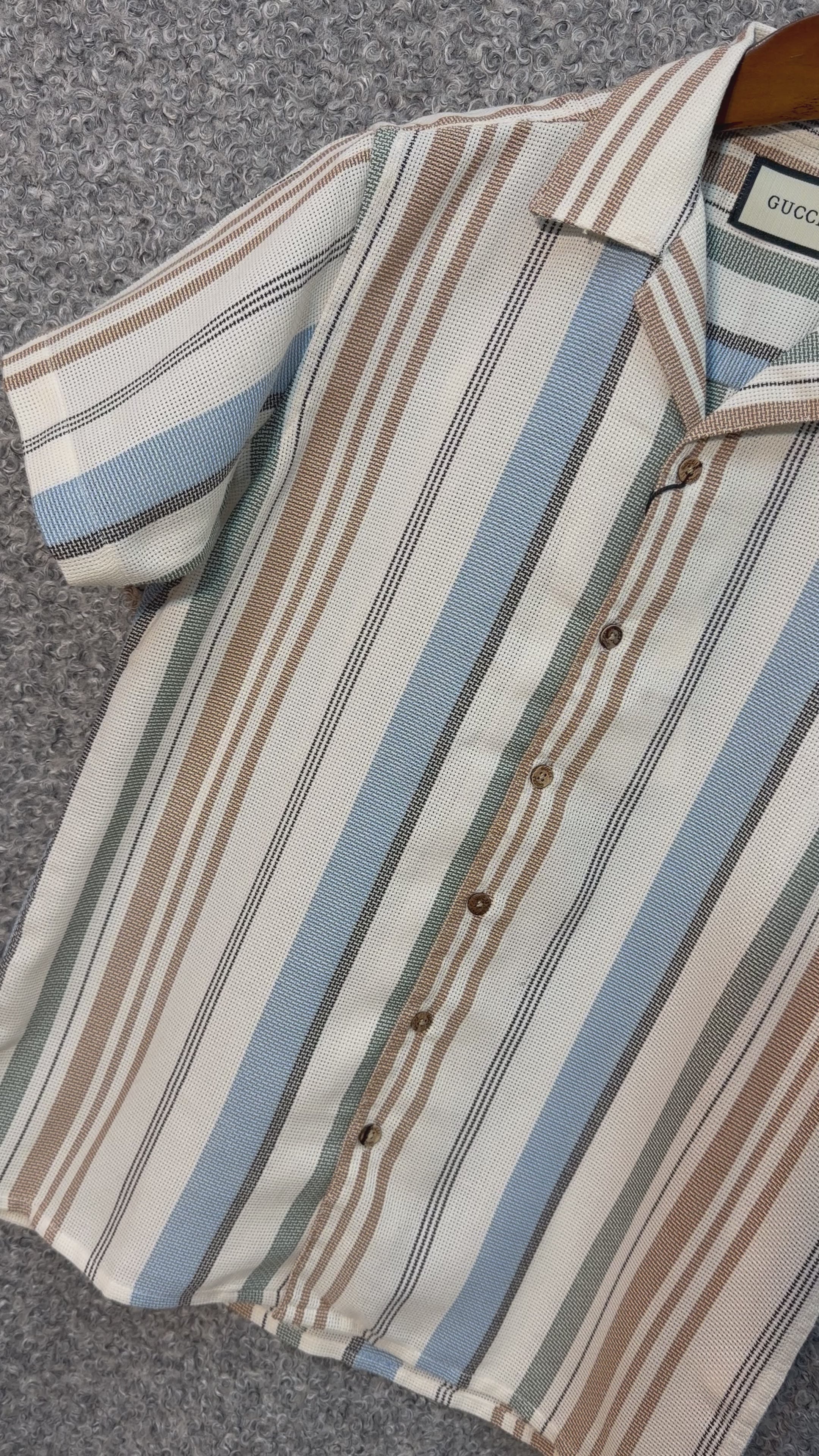 Premium Cuban Collar Bamboo Stripe Shirt GCST 410