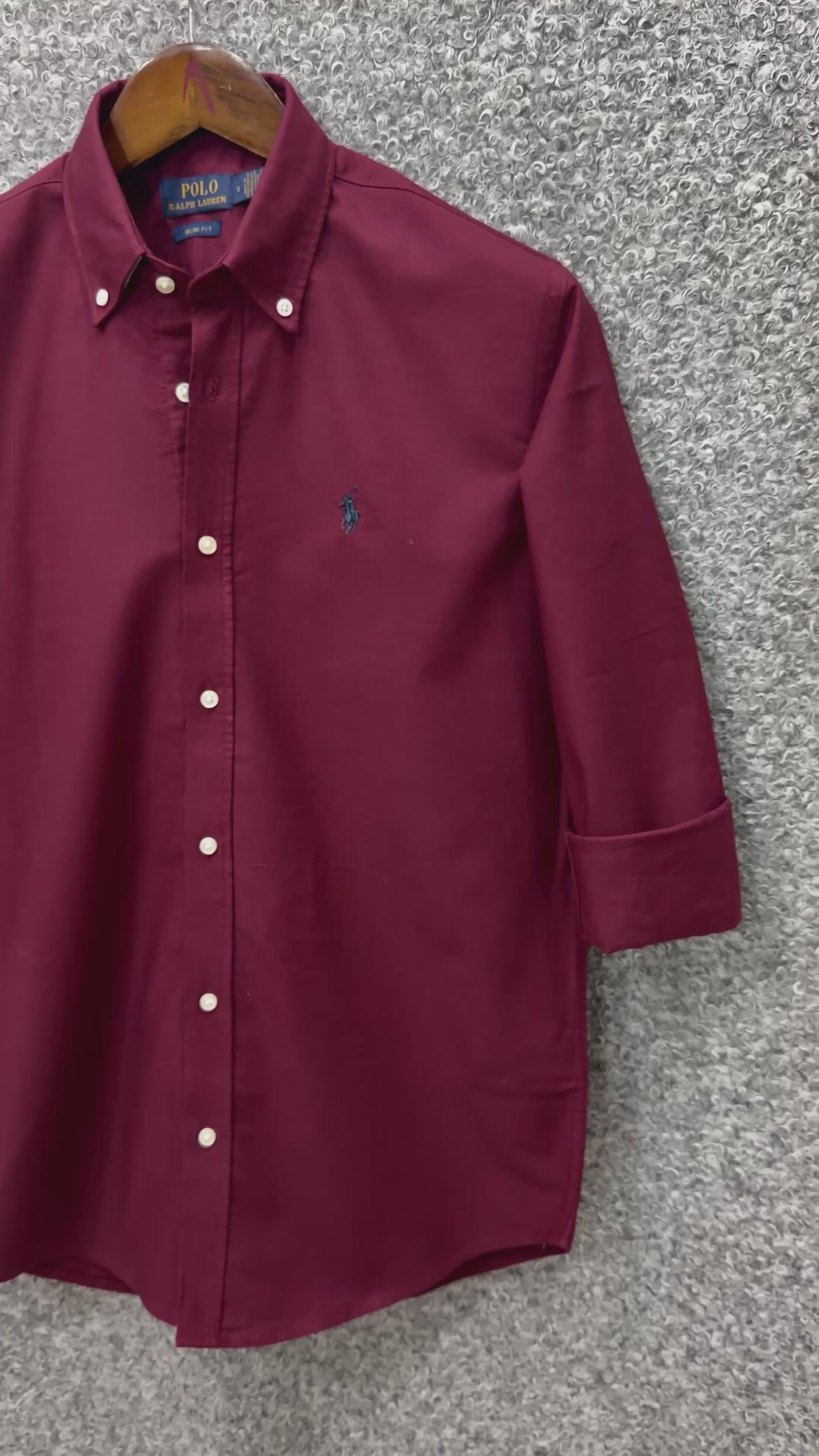 Premium Solid LOGO Oxford Cotton Shirt RLS Maroon 206